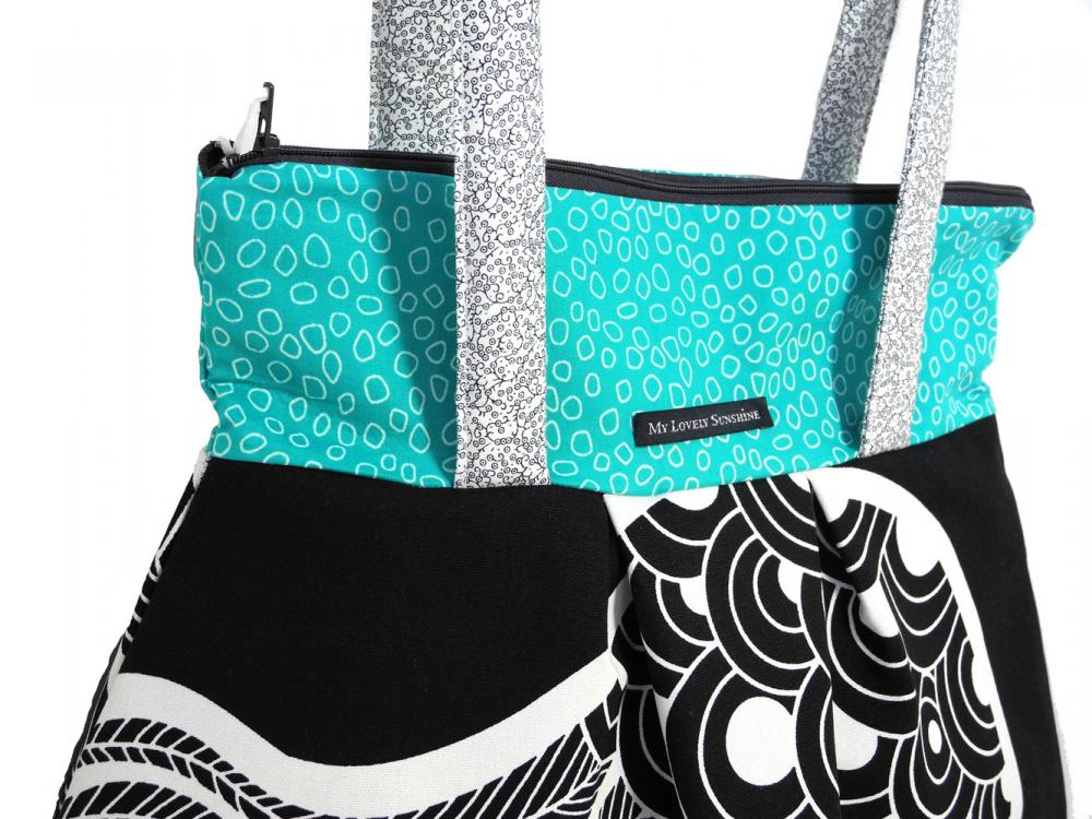Turquoise Black and White Pattern - Eco Friendly Shoulder Bag / Tote