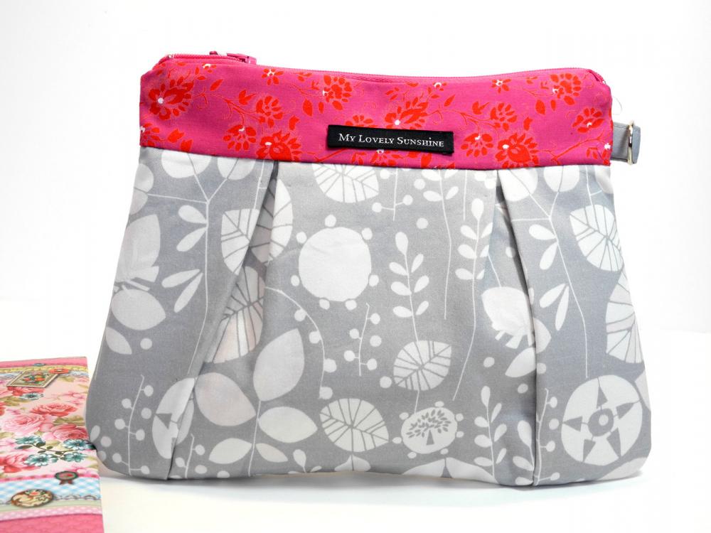 Wristlet / Clutch / Purse / Bag - Weekend Gray with Magenta