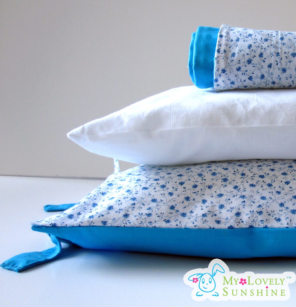 Floral Turquoise Toddler Pillow with Pillow Case - Nursery Basics ,Travel ,Day Care, Kindergarten