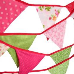 Eco-Friendly Reusable Fabric Bunting, Banner, Pennant, Flag, Garland, Photo Prop, Decoration, Wedding - Garden Party in Pink and Green